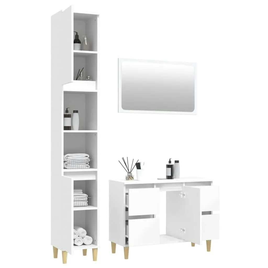 3 Piece Bathroom Furniture Set White Engineered Wood 3185669