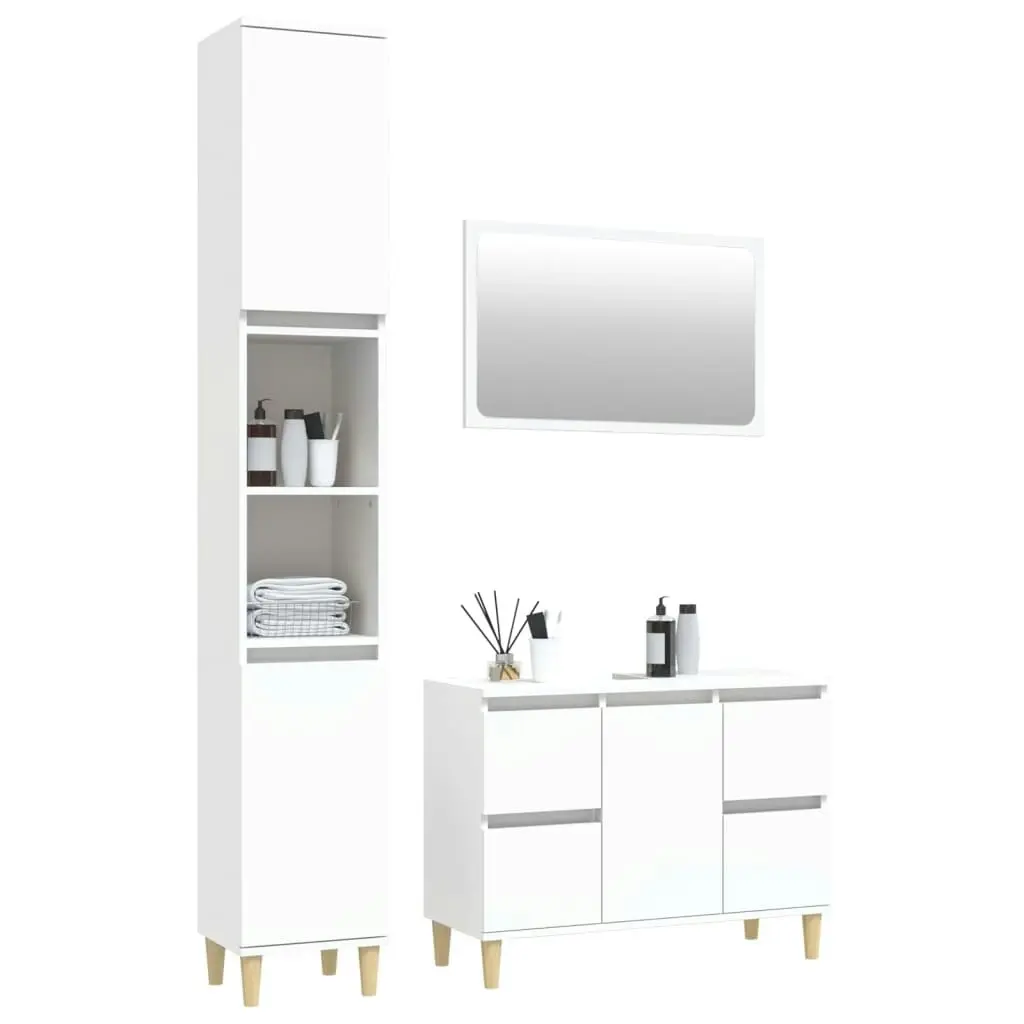 3 Piece Bathroom Furniture Set White Engineered Wood 3185669