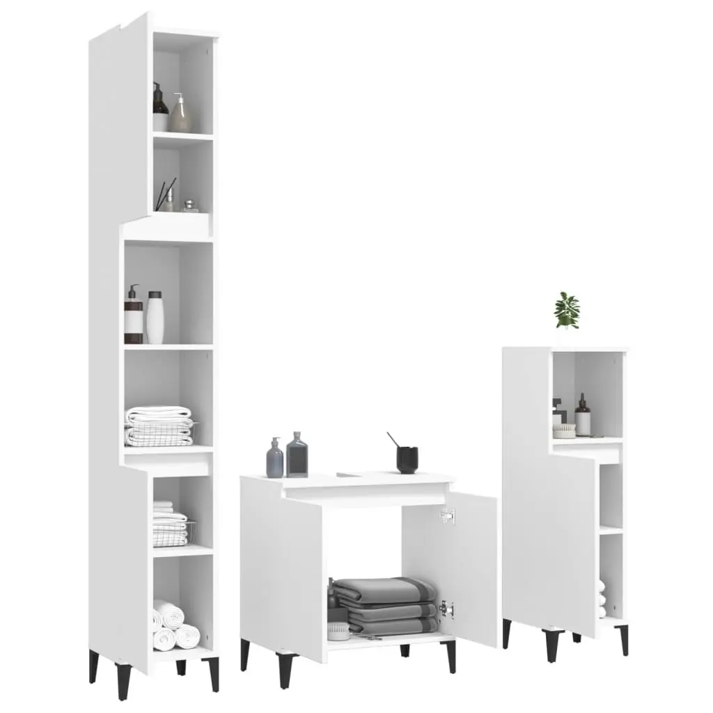 3 Piece Bathroom Furniture Set White Engineered Wood 3185589