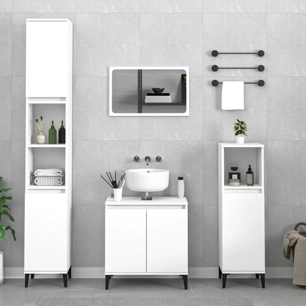 3 Piece Bathroom Furniture Set White Engineered Wood 3185589