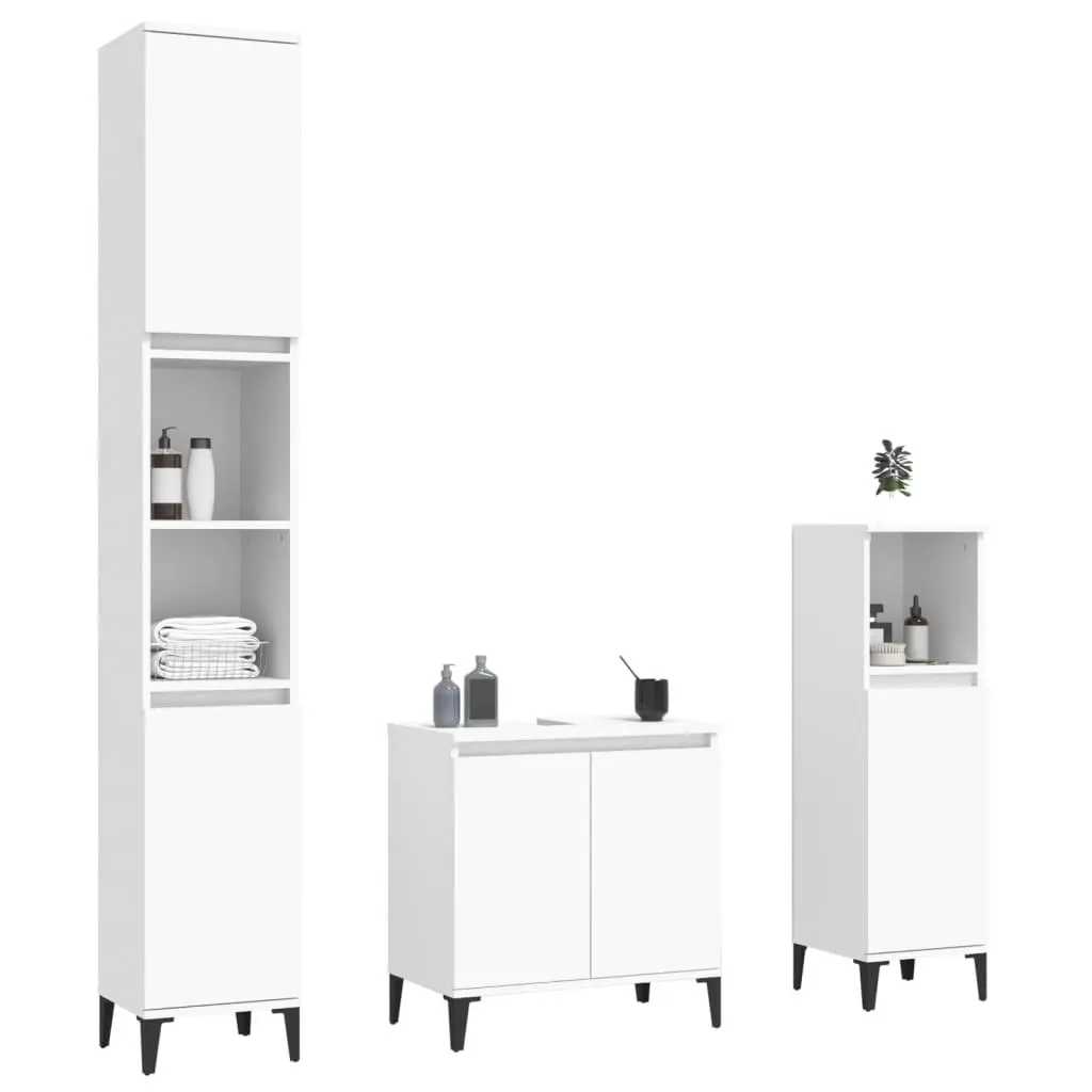 3 Piece Bathroom Furniture Set White Engineered Wood 3185589