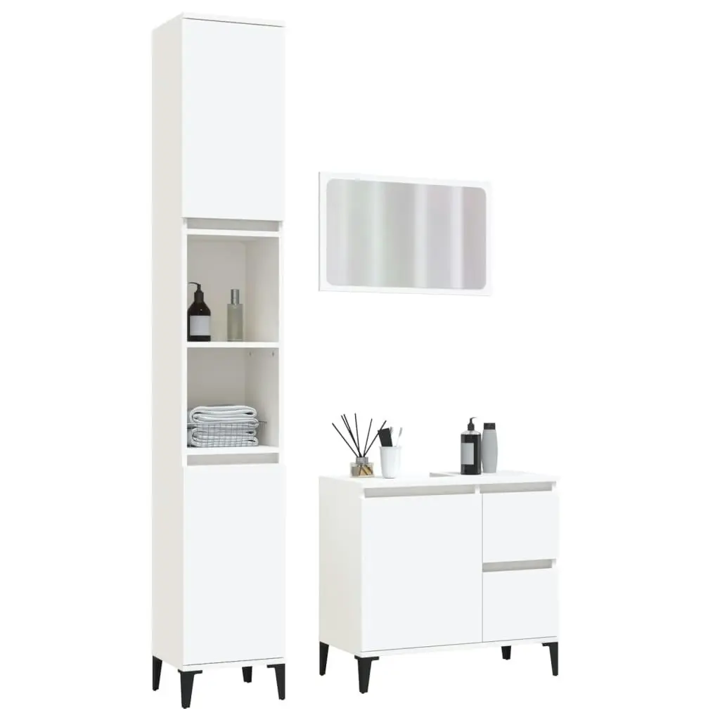 3 Piece Bathroom Furniture Set White Engineered Wood 3185576