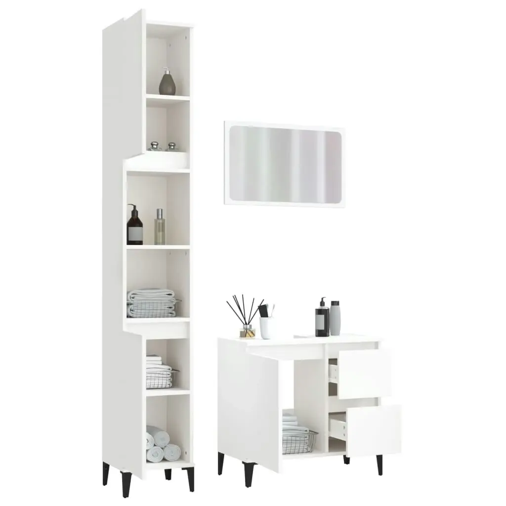 3 Piece Bathroom Furniture Set White Engineered Wood 3185576