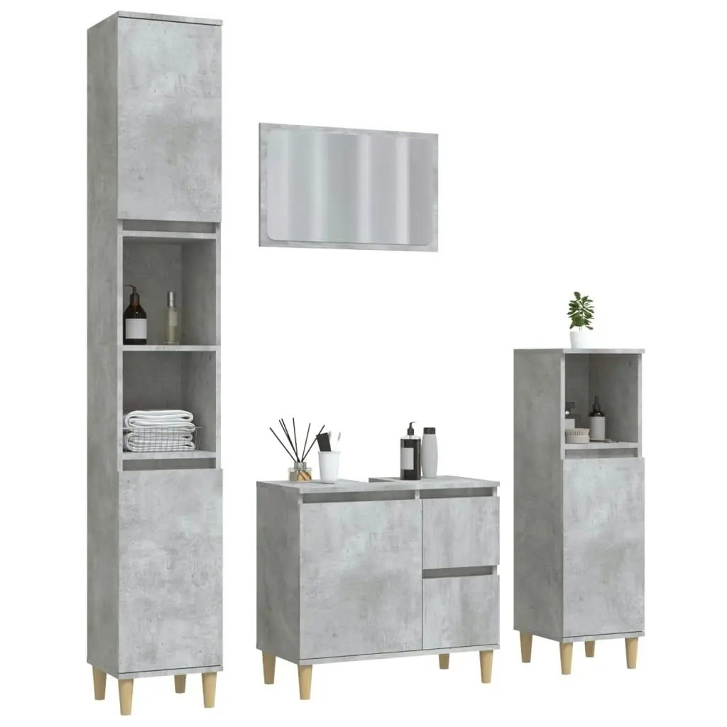 4 Piece Bathroom Furniture Set Concrete Grey Engineered Wood 3185555