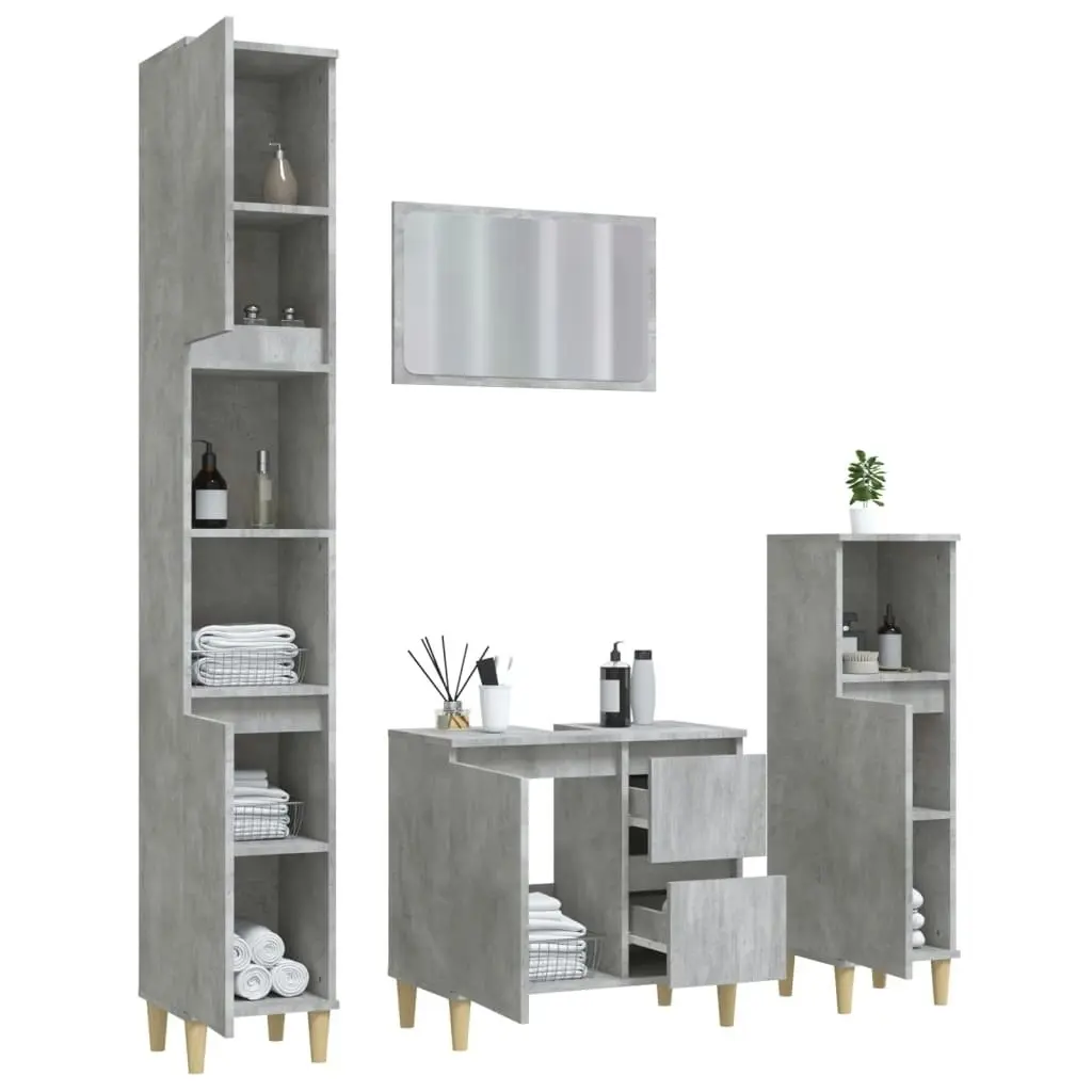 4 Piece Bathroom Furniture Set Concrete Grey Engineered Wood 3185555