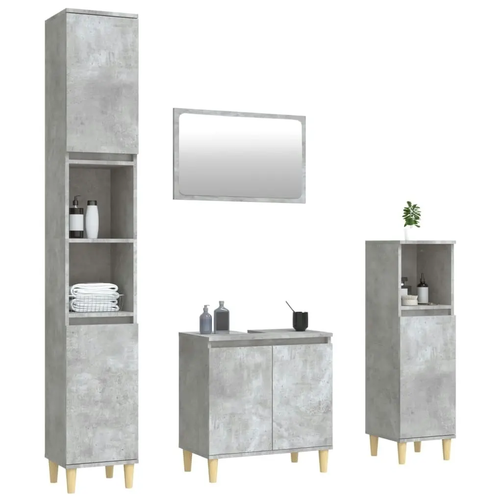 4 Piece Bathroom Furniture Set Concrete Grey Engineered Wood 3185633