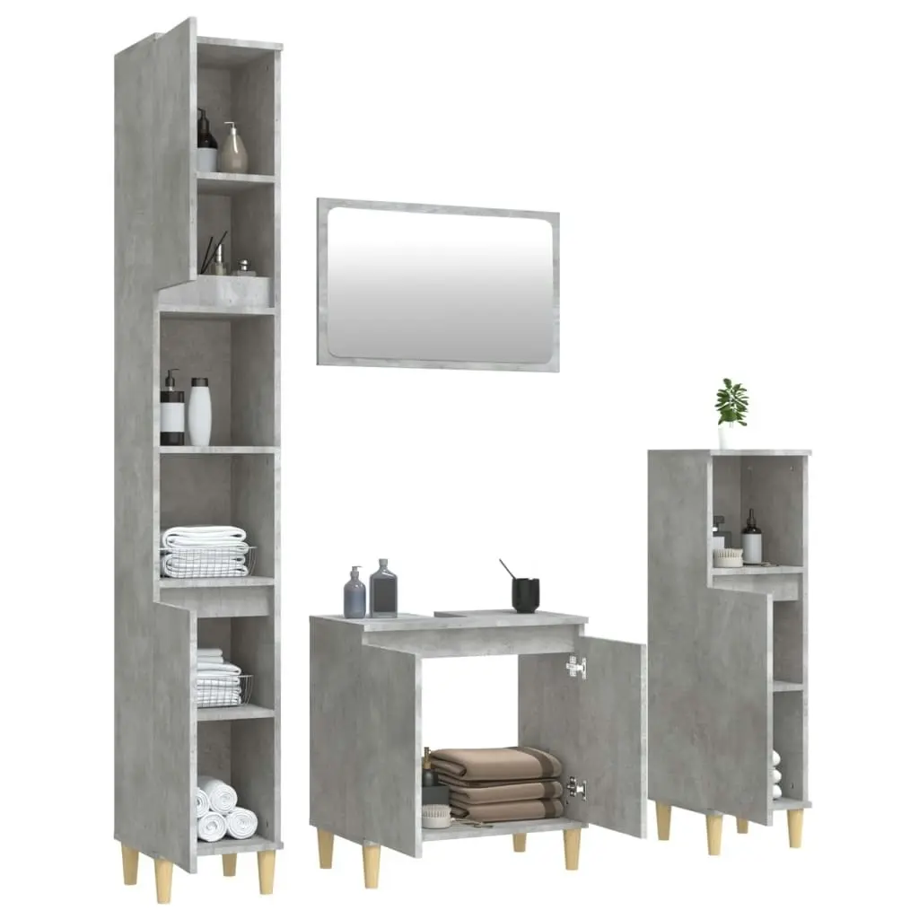 4 Piece Bathroom Furniture Set Concrete Grey Engineered Wood 3185633