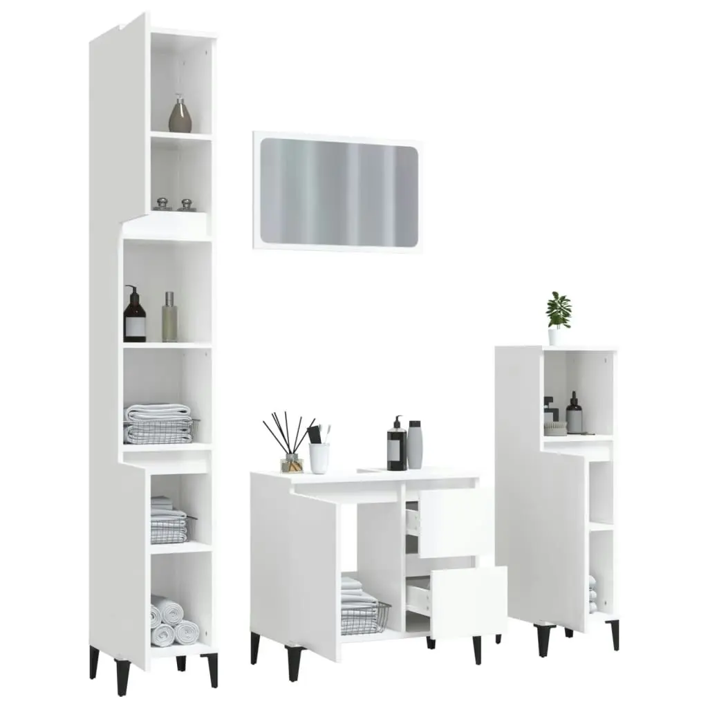 4 Piece Bathroom Furniture Set High Gloss White Engineered Wood 3185558