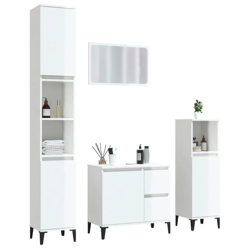 4 Piece Bathroom Furniture Set High Gloss White Engineered Wood 3185558