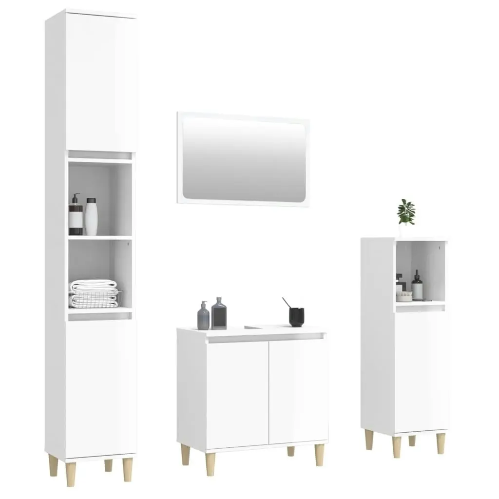 4 Piece Bathroom Furniture Set High Gloss White Engineered Wood 3185631