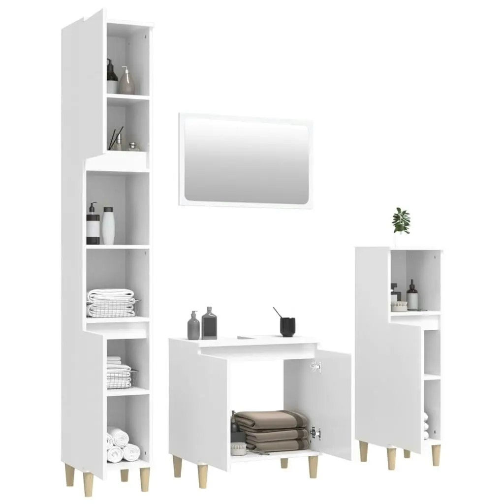 4 Piece Bathroom Furniture Set High Gloss White Engineered Wood 3185631