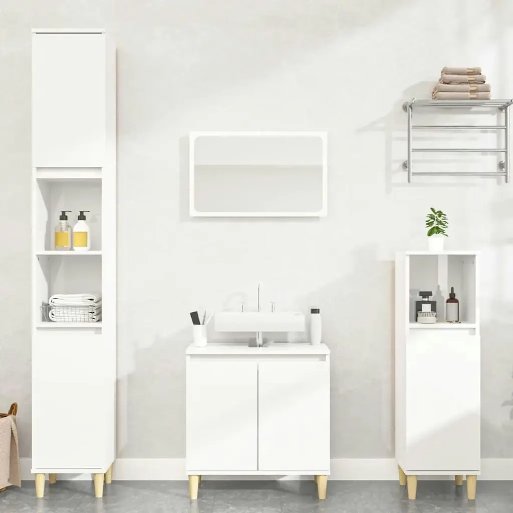 4 Piece Bathroom Furniture Set High Gloss White Engineered Wood 3185631