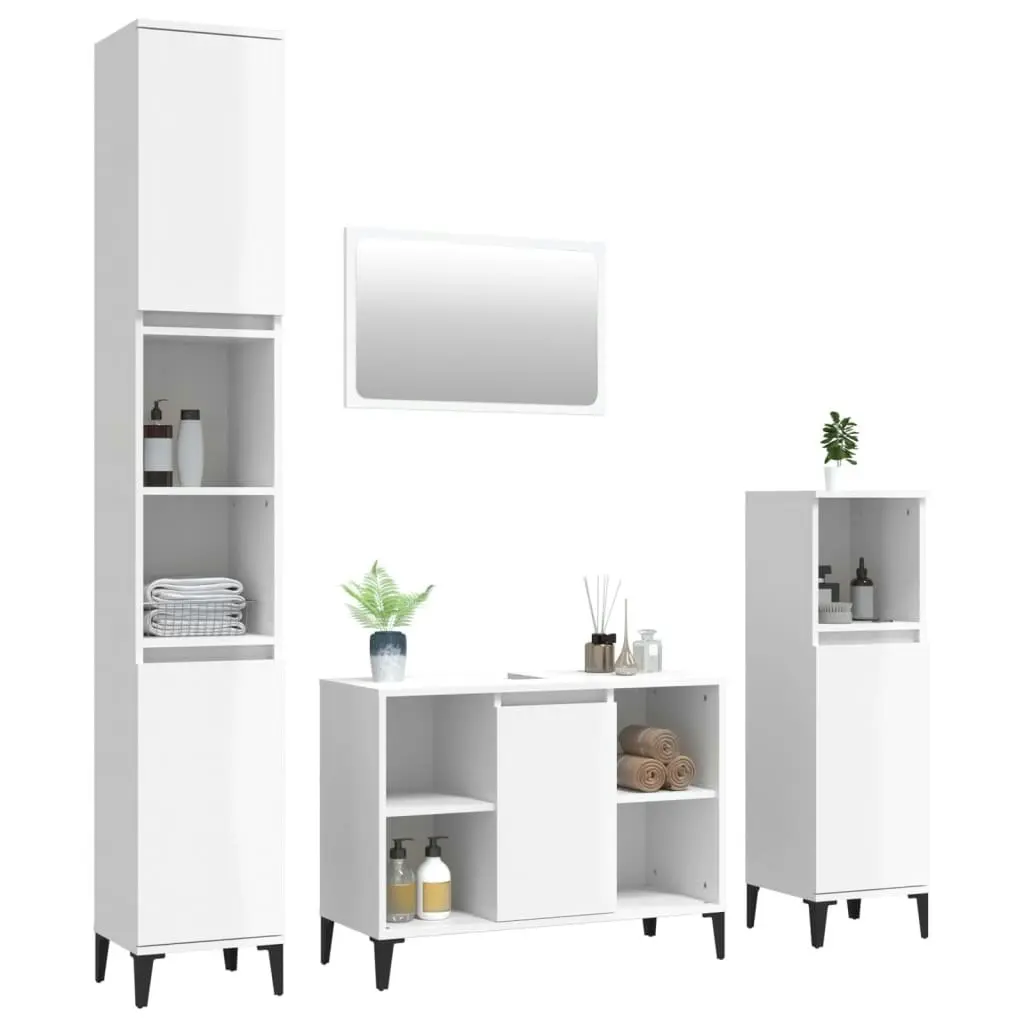 4 Piece Bathroom Furniture Set High Gloss White Engineered Wood 3185656