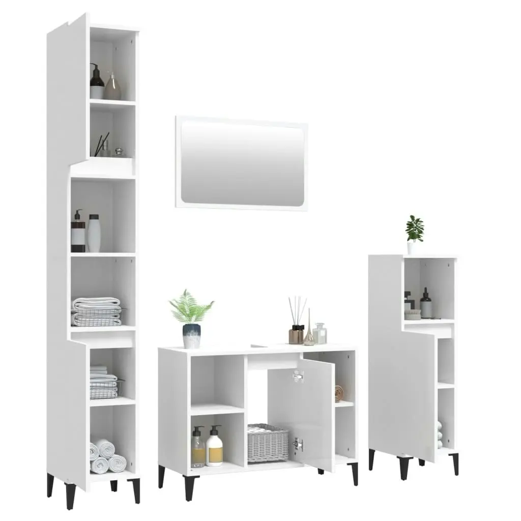 4 Piece Bathroom Furniture Set High Gloss White Engineered Wood 3185656