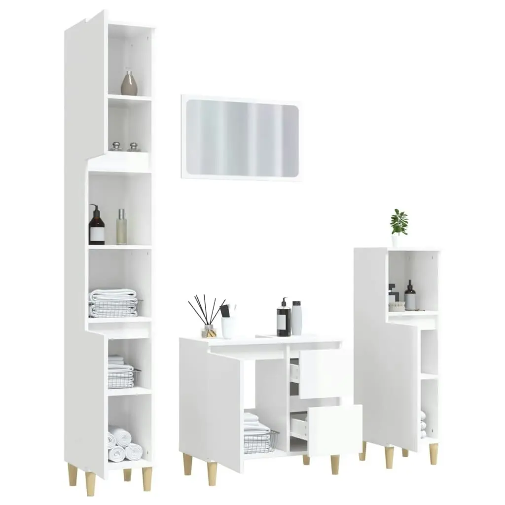 4 Piece Bathroom Furniture Set High Gloss White Engineered Wood 3185553