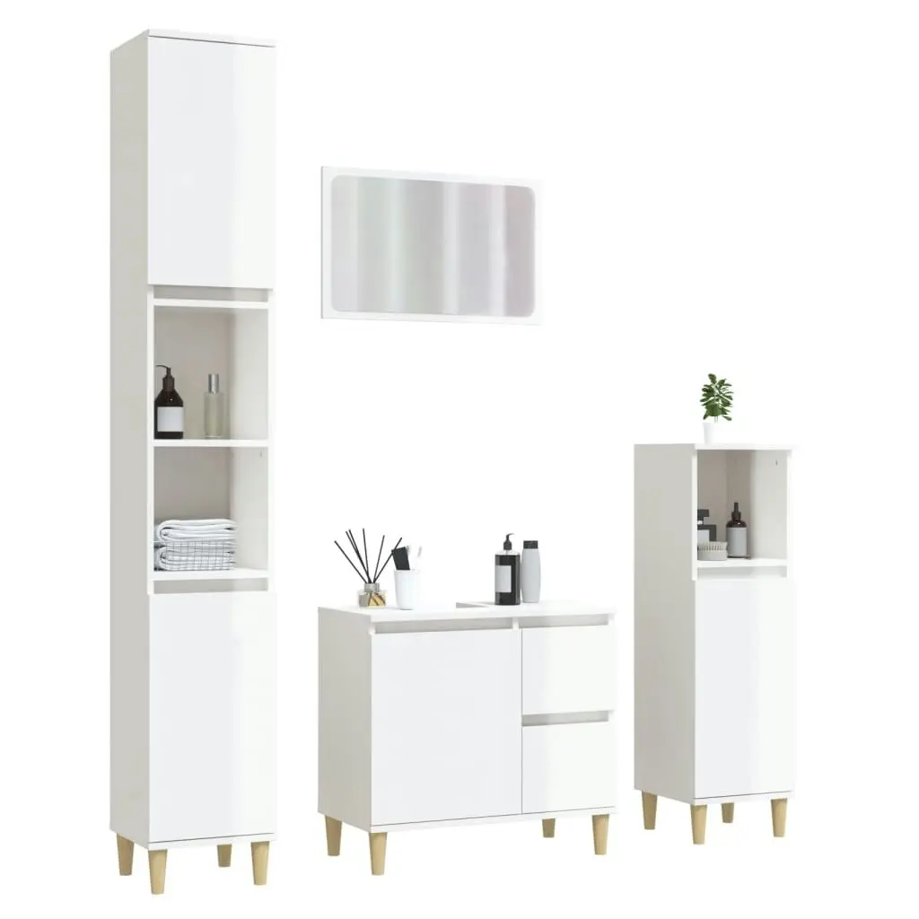 4 Piece Bathroom Furniture Set High Gloss White Engineered Wood 3185553