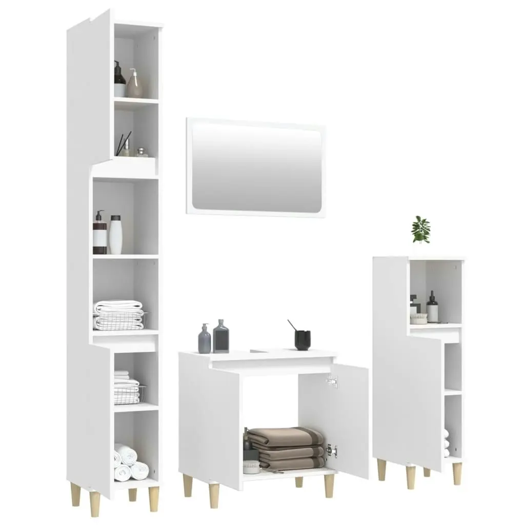 4 Piece Bathroom Furniture Set White Engineered Wood 3185629