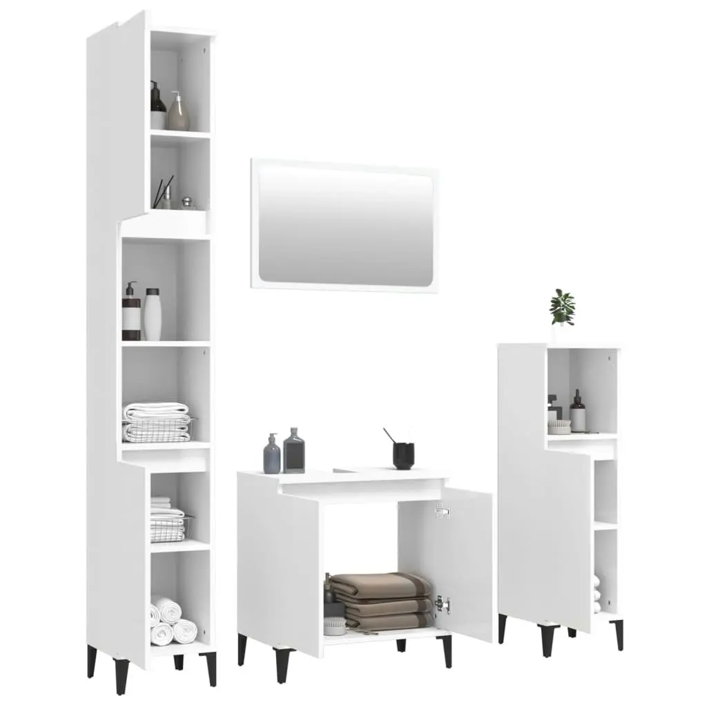 4 Piece Bathroom Furniture Set High Gloss White Engineered Wood 3185636