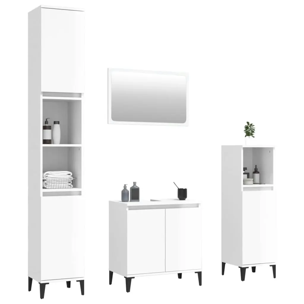 4 Piece Bathroom Furniture Set High Gloss White Engineered Wood 3185636