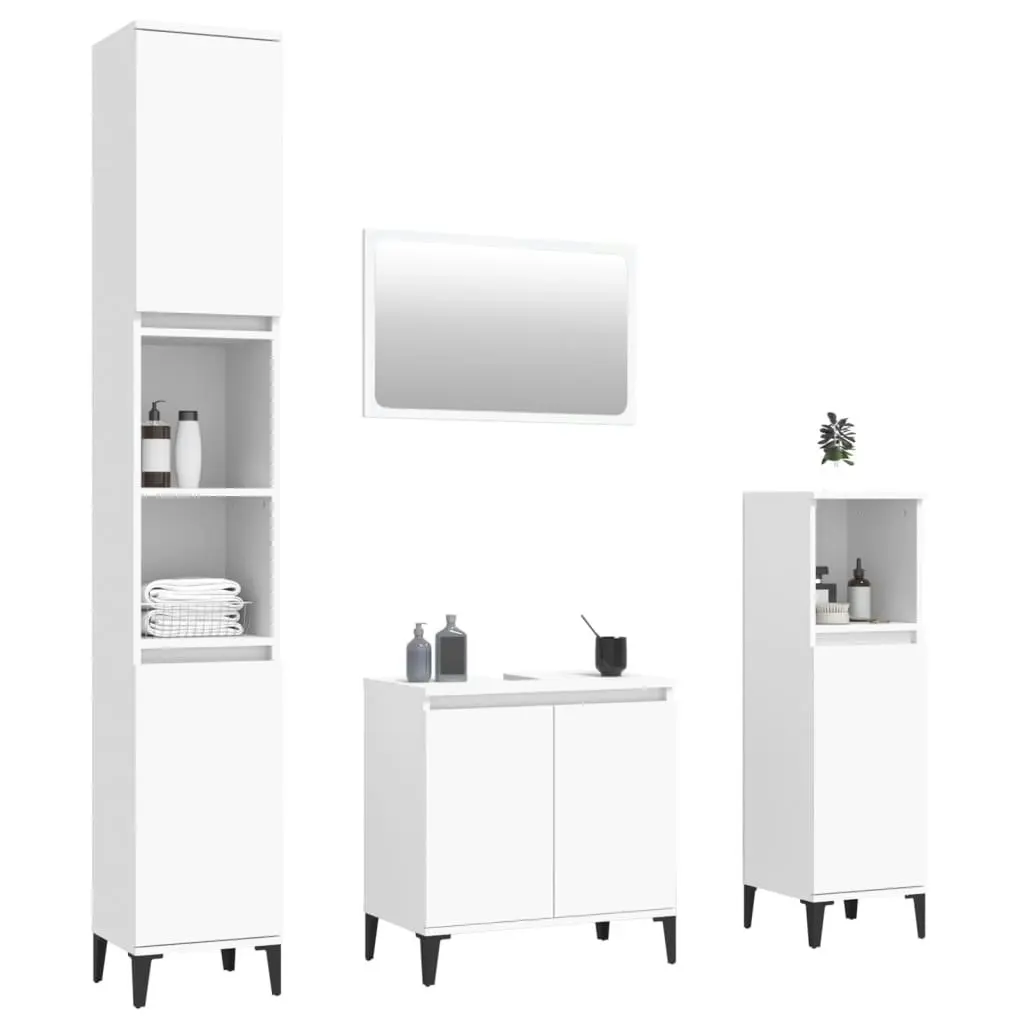 4 Piece Bathroom Furniture Set White Engineered Wood 3185634