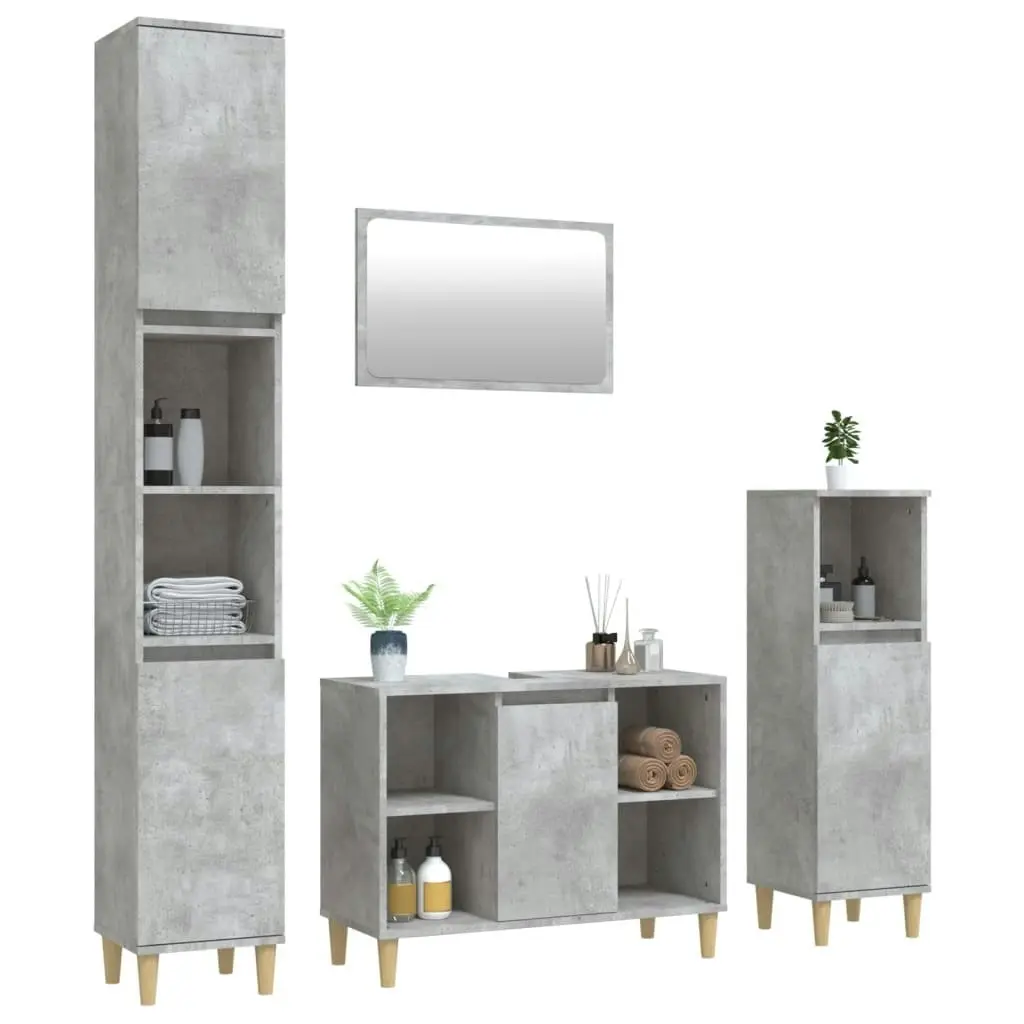 4 Piece Bathroom Furniture Set Concrete Grey Engineered Wood 3185653