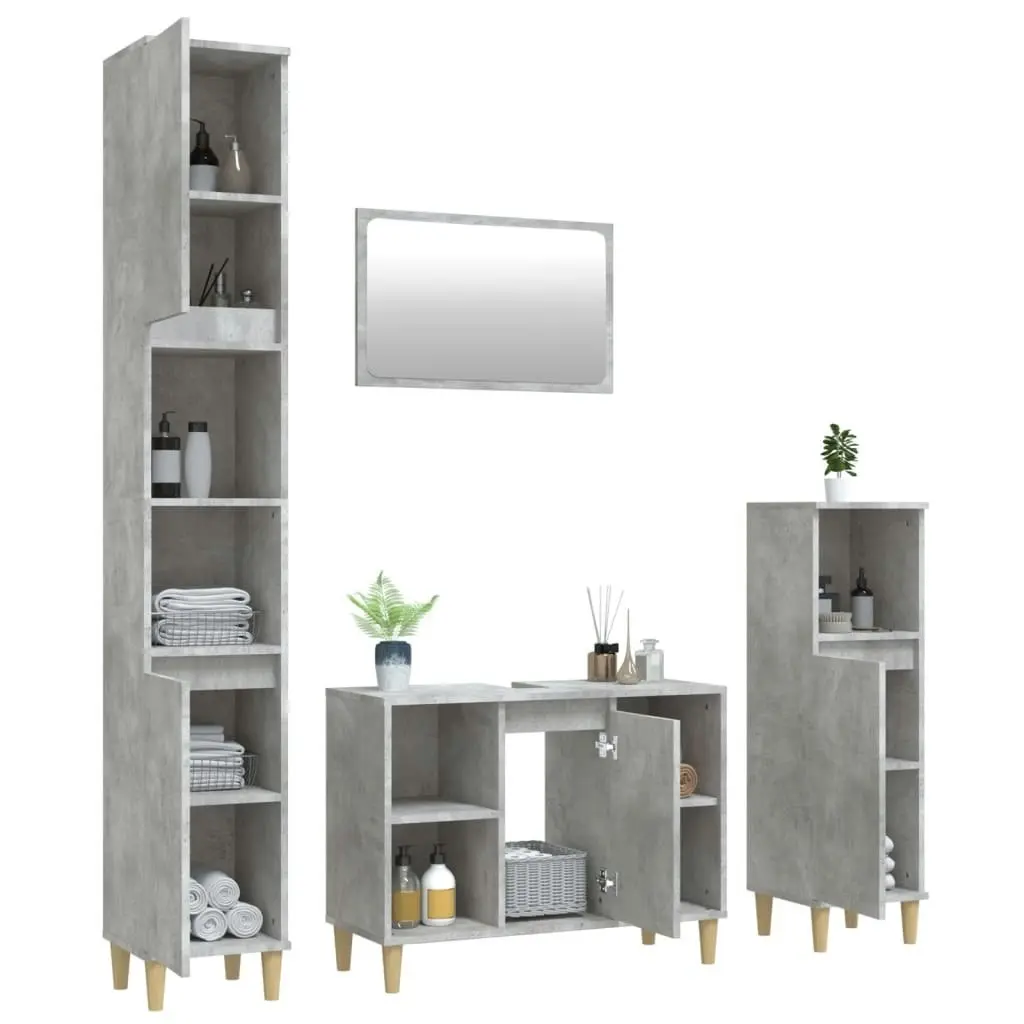 4 Piece Bathroom Furniture Set Concrete Grey Engineered Wood 3185653