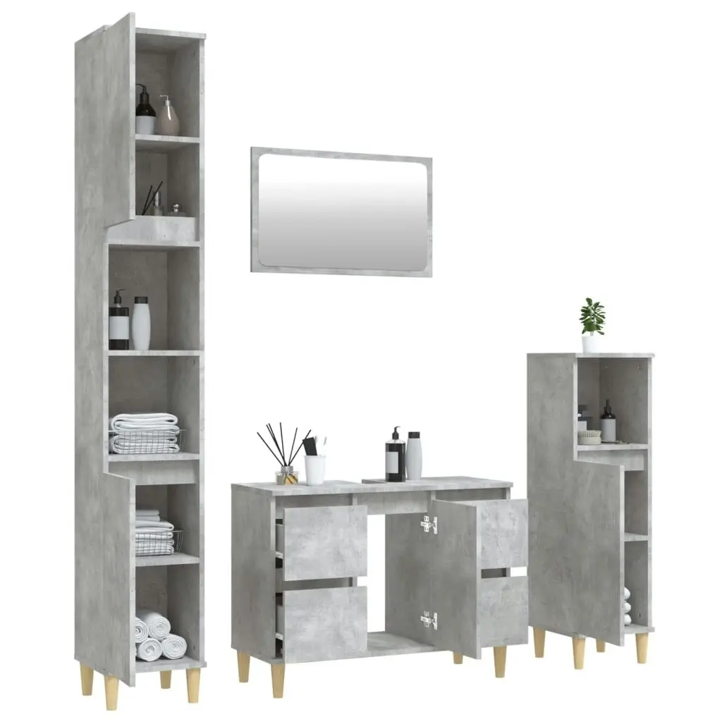 4 Piece Bathroom Furniture Set Concrete Grey Engineered Wood 3185643