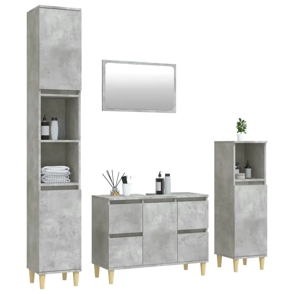 4 Piece Bathroom Furniture Set Concrete Grey Engineered Wood 3185643