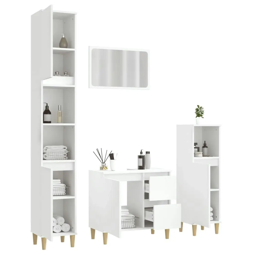 4 Piece Bathroom Furniture Set White Engineered Wood 3185551