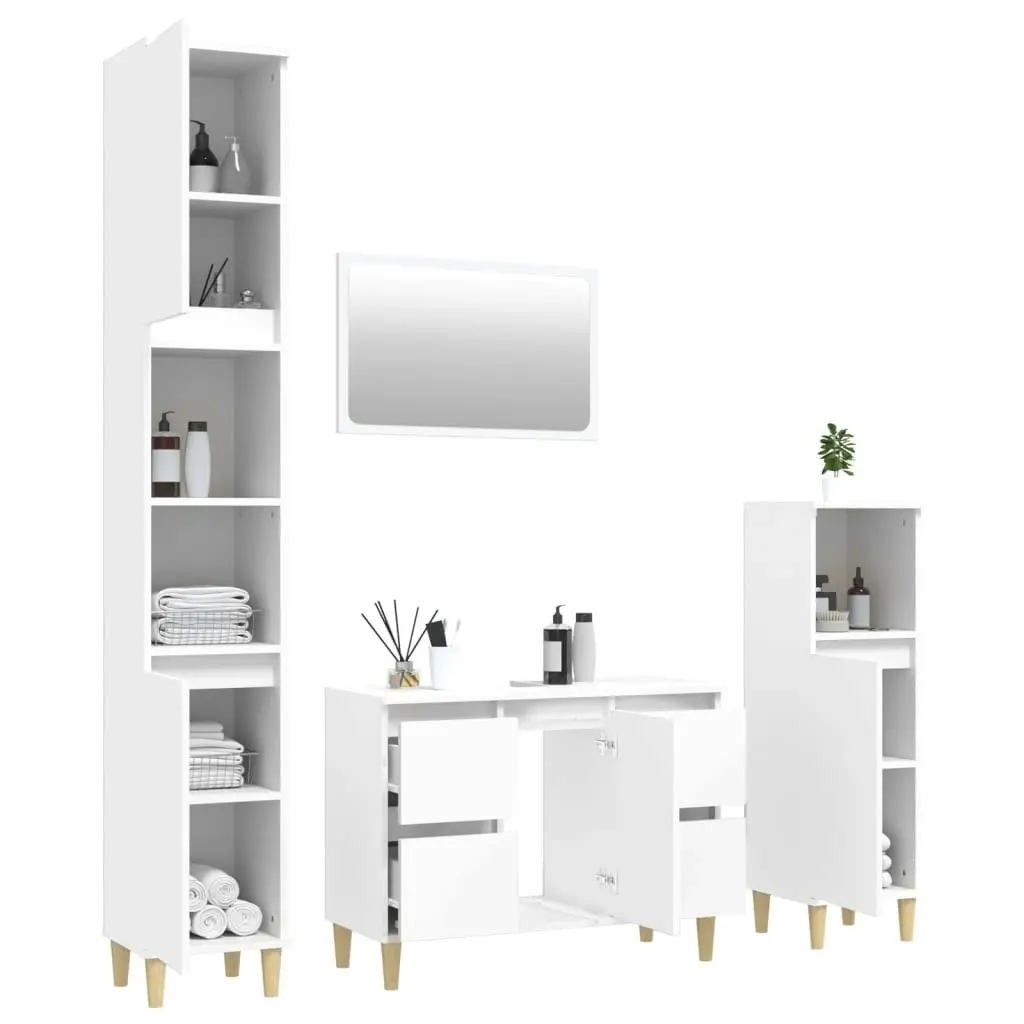 4 Piece Bathroom Furniture Set White Engineered Wood 3185639