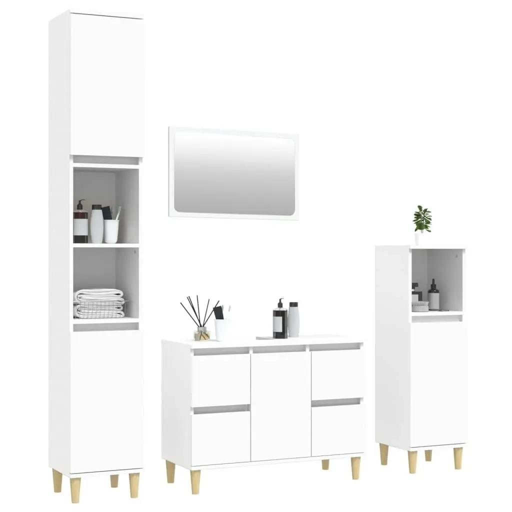 4 Piece Bathroom Furniture Set White Engineered Wood 3185639