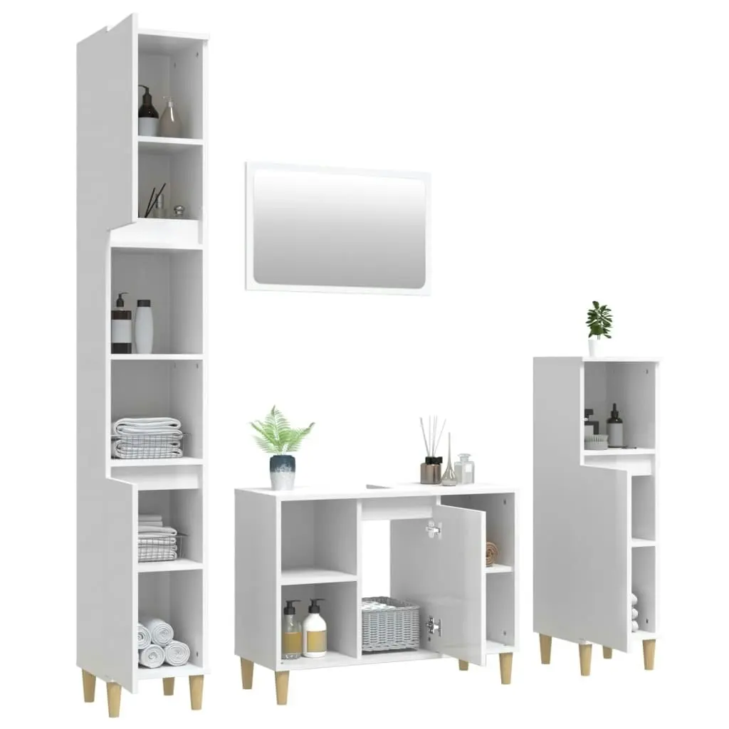 4 Piece Bathroom Furniture Set High Gloss White Engineered Wood 3185651