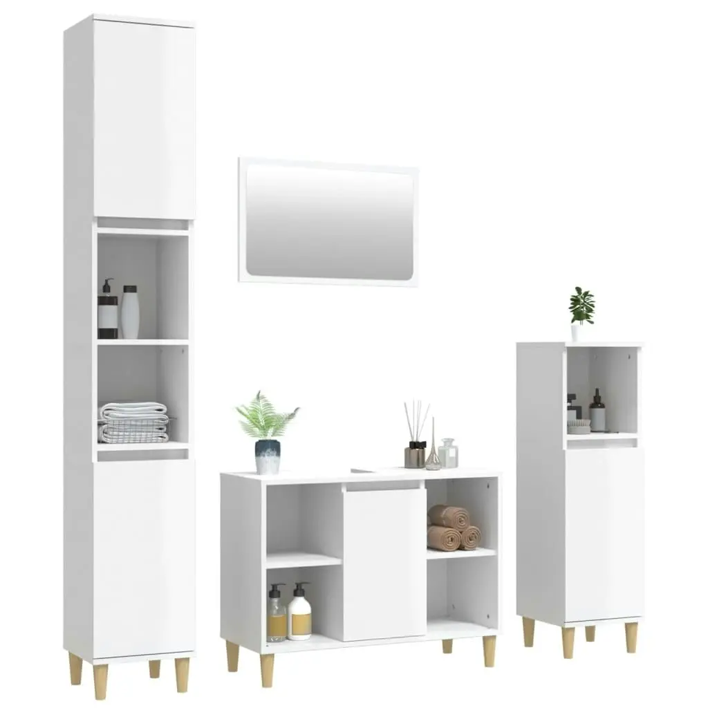 4 Piece Bathroom Furniture Set High Gloss White Engineered Wood 3185651