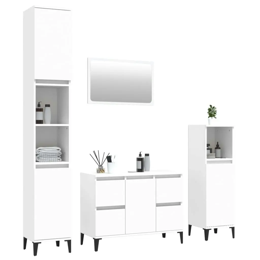 4 Piece Bathroom Furniture Set White Engineered Wood 3185644