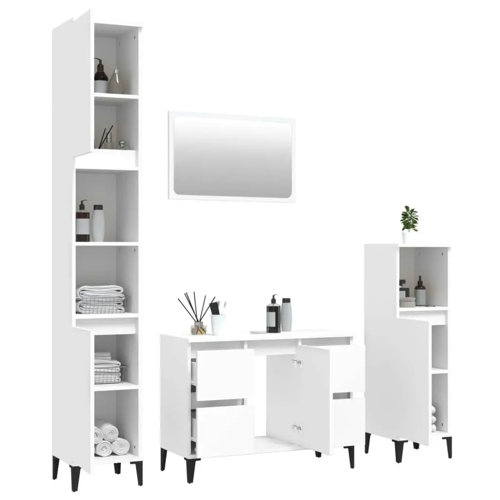 4 Piece Bathroom Furniture Set White Engineered Wood 3185644