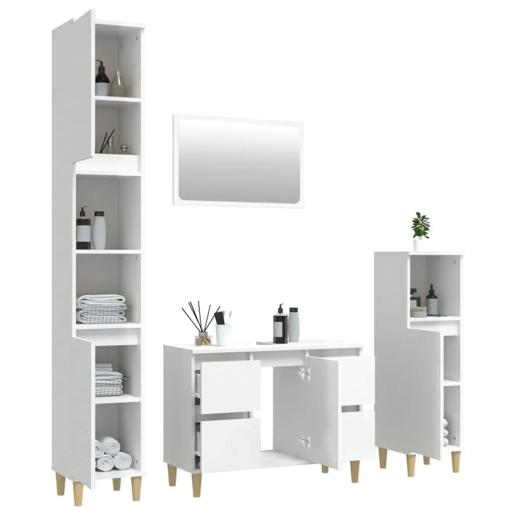 4 Piece Bathroom Furniture Set High Gloss White Engineered Wood 3185641