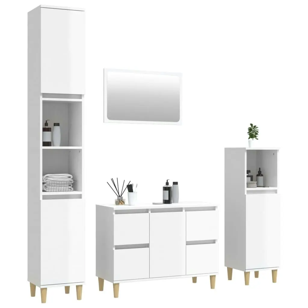 4 Piece Bathroom Furniture Set High Gloss White Engineered Wood 3185641