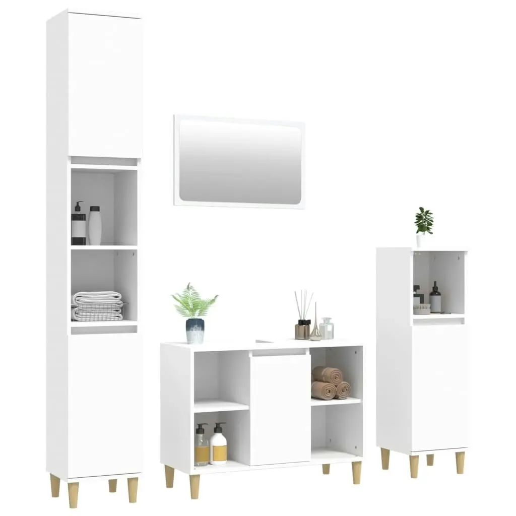 4 Piece Bathroom Furniture Set White Engineered Wood 3185649