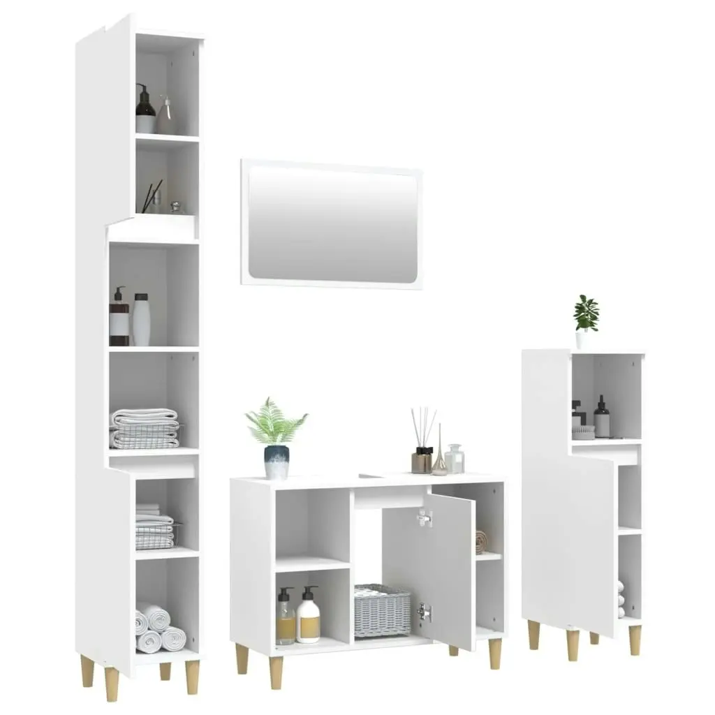 4 Piece Bathroom Furniture Set White Engineered Wood 3185649