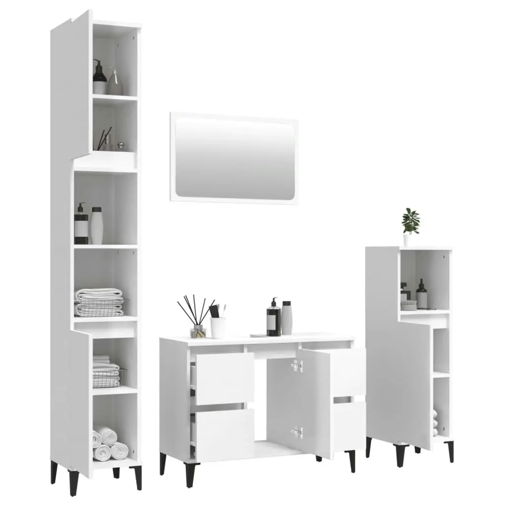 4 Piece Bathroom Furniture Set High Gloss White Engineered Wood 3185646