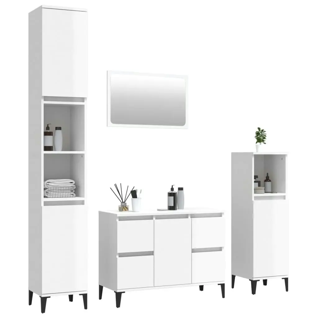 4 Piece Bathroom Furniture Set High Gloss White Engineered Wood 3185646