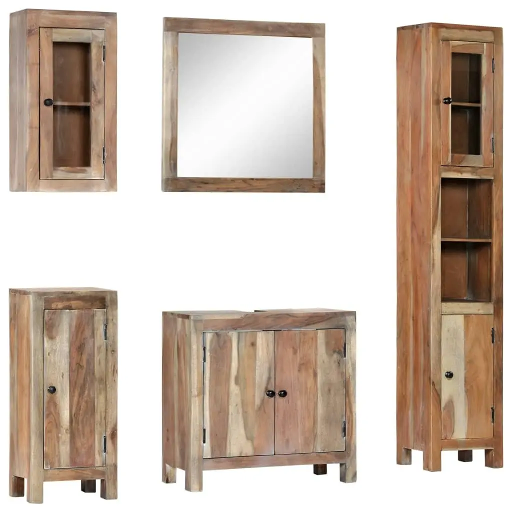 5 Piece Bathroom Set Solid Acacia Wood 247725