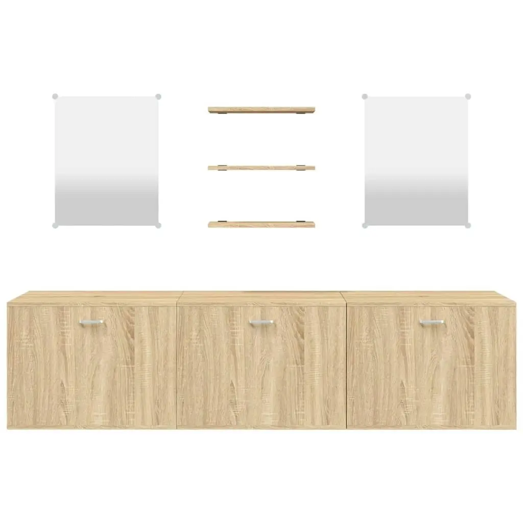 6 Piece Bathroom Furniture Set Oak Engineered Wood 242566