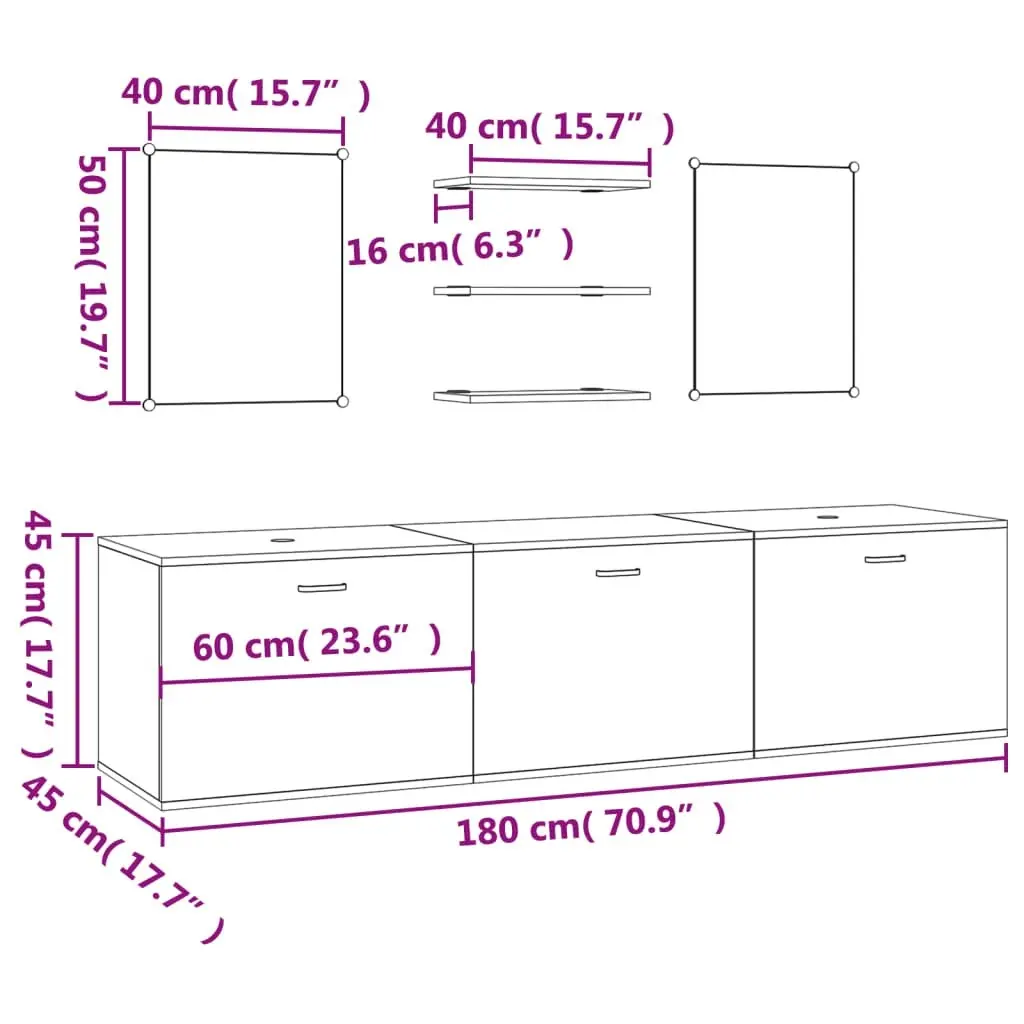 6 Piece Bathroom Furniture Set Oak Engineered Wood 242566