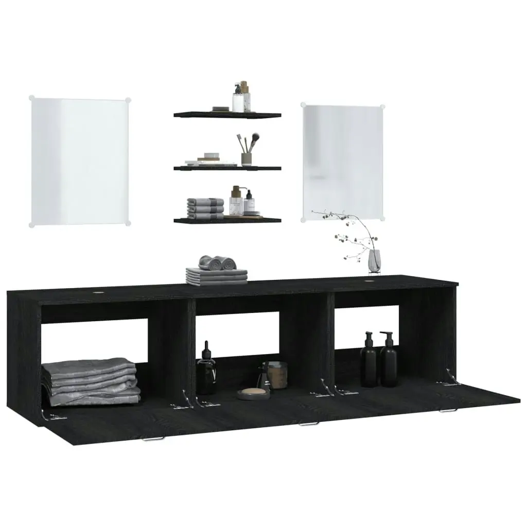 6 Piece Bathroom Furniture Set Black Engineered Wood 242565