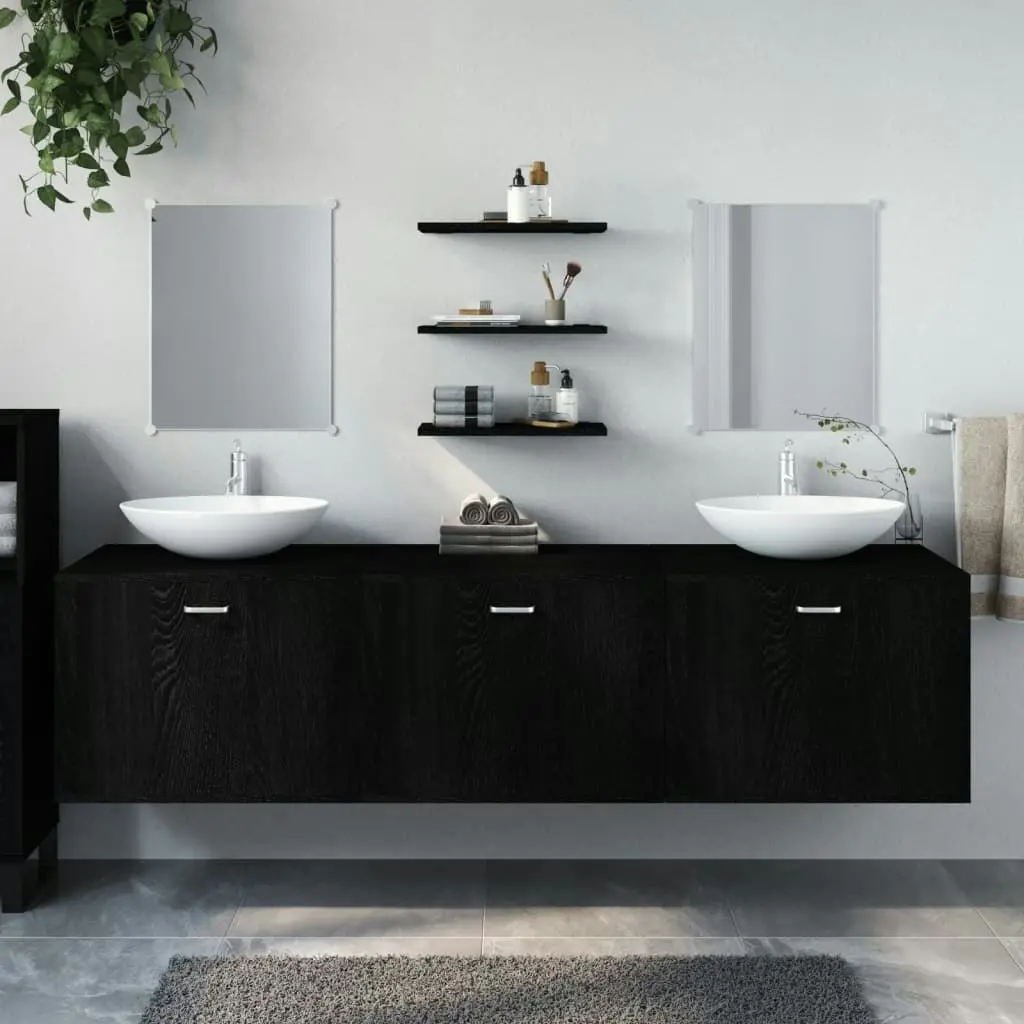 6 Piece Bathroom Furniture Set Black Engineered Wood 242565