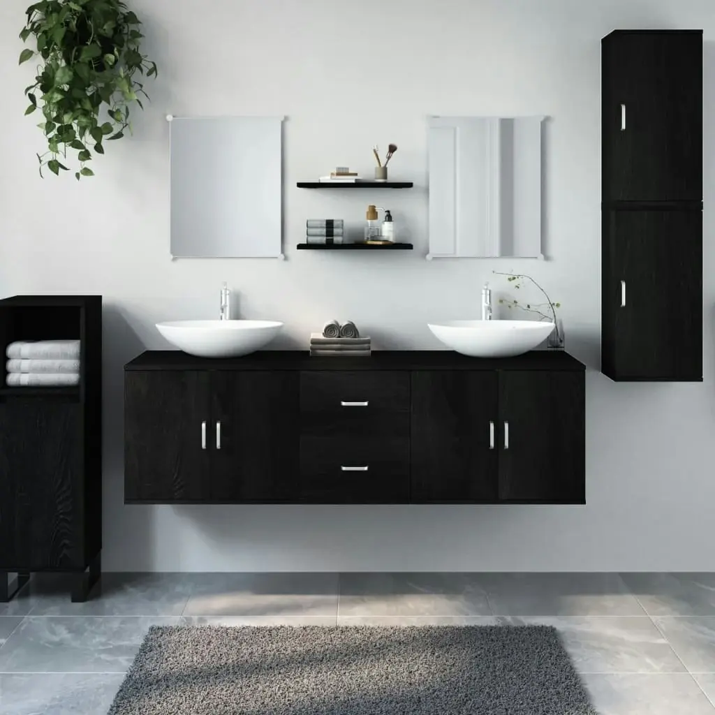 7 Piece Bathroom Furniture Set Black Engineered Wood 242561