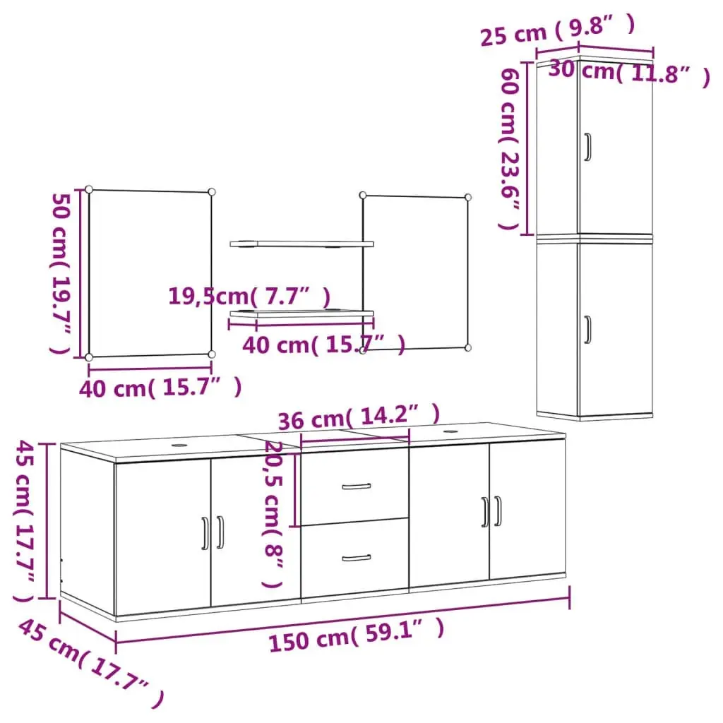 7 Piece Bathroom Furniture Set Black Engineered Wood 242561