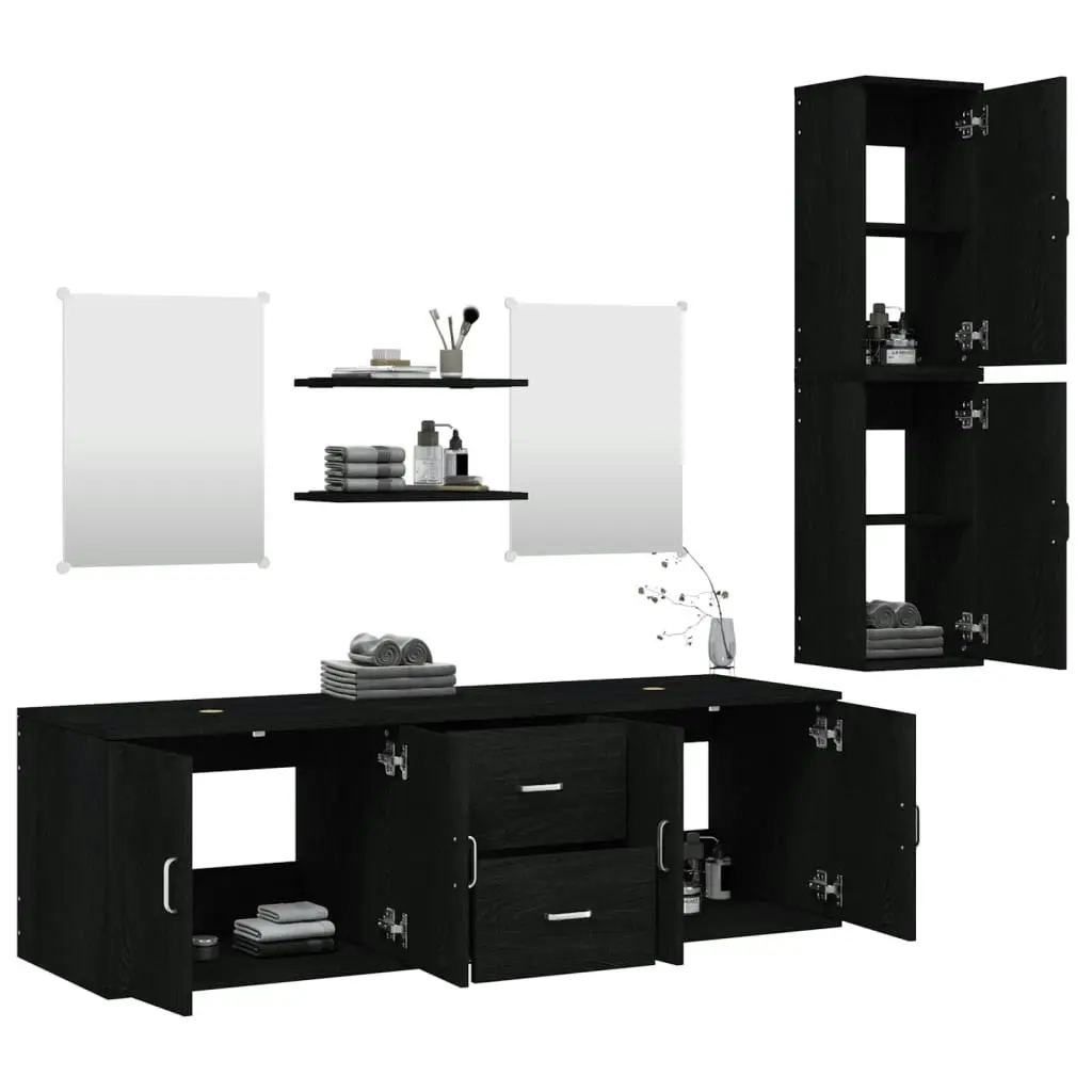 7 Piece Bathroom Furniture Set Black Engineered Wood 242561