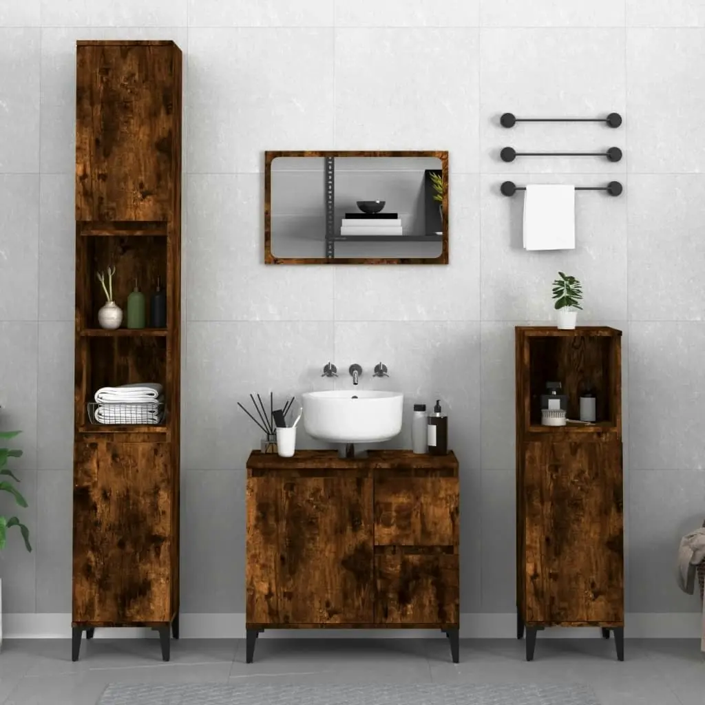 Bathroom Cabinet Smoked Oak 30x30x190 cm Engineered Wood 819801